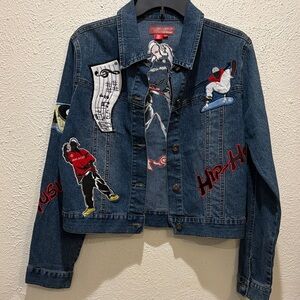 Denim Jean Jacket with Graphic Patches